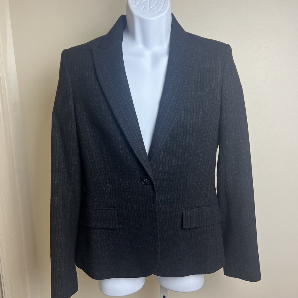 Theory Black Wool Blend Pinstripe Blazer Jacket Size 8